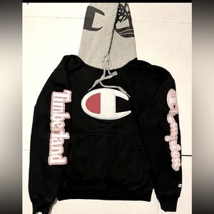 Champion x Timberland Cone Hoodie Mens Black Gray Cotton Big Logo